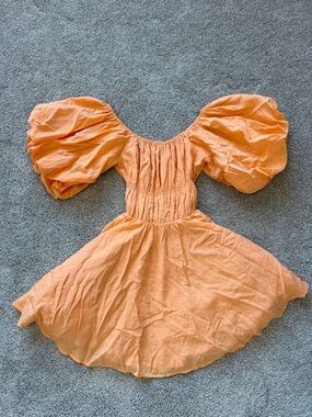 Women’s &merci Orange Puff Sleeve Mini Dress- Size Small